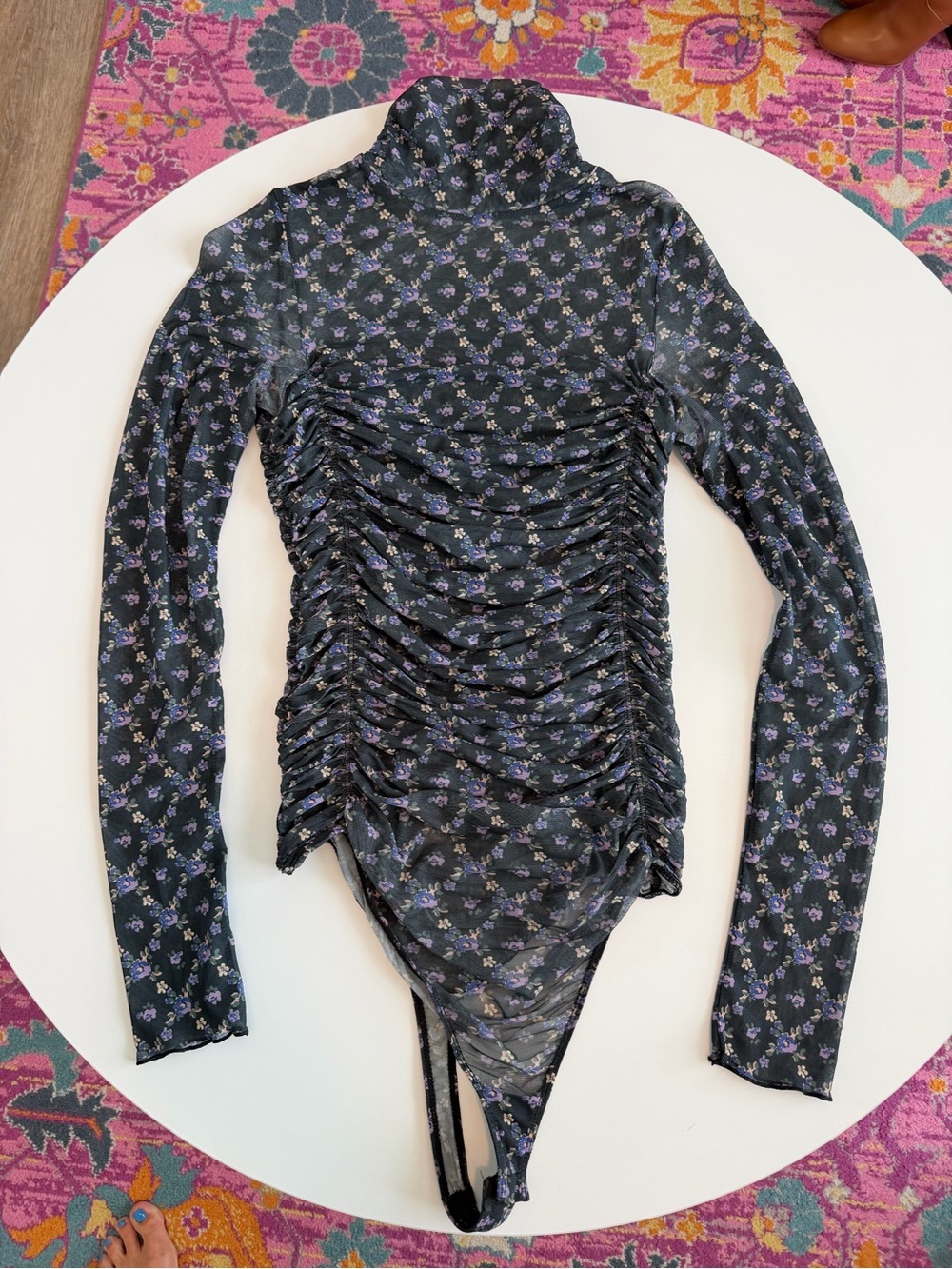 Free People Under It All Printed Mesh Bodysuit in Midnight Combo